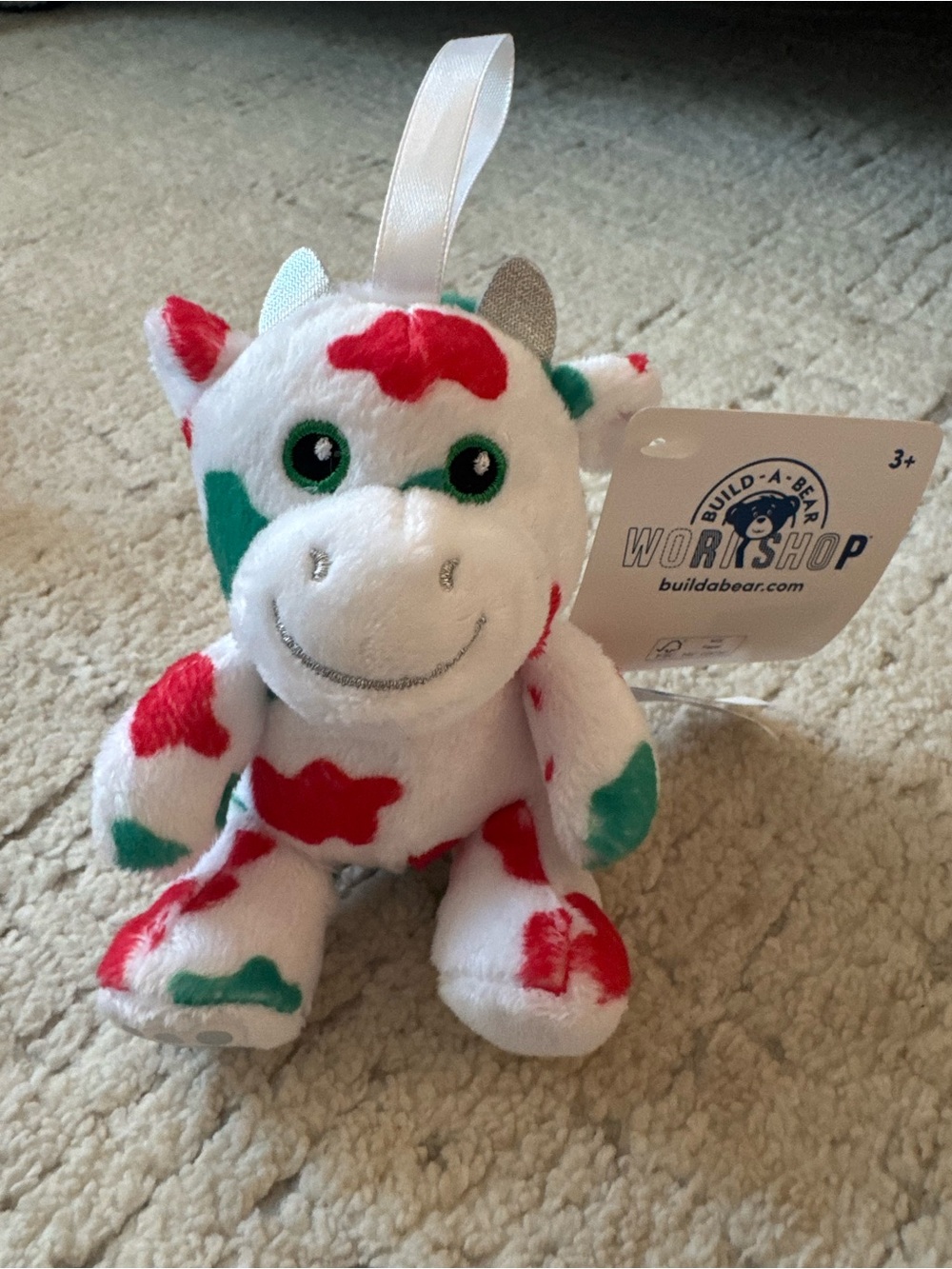 Build-A-Bear Workshop Red Green & White Plush Cow Ornament Toy